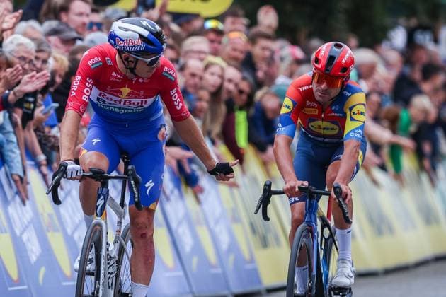 Cycling UCI ProSeries Men Elite LIDL Deutschland Tour 2025 Stage 4 Halle Magdeburg on 24 08 2025 Danny Van Poppel RED BULL BORA HANSGROHE , left thanks Jacopo Mosca LIDL Trek , right xJRx