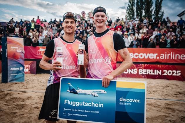 Beach volleyball men Allianz German Beach Tour 2025 Tourstop Berlin 24 08 2025 f l Max Just and Philipp Huster win the tournament in Berlin Berlin Funkhaus Beach Berlin Germany