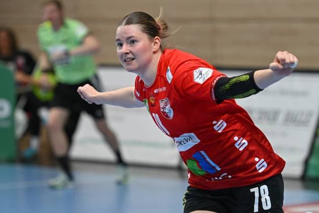 Lucy Strauchmann SV Union Halle Neustadt, 78 , Goal celebration SV Union Halle Neustadt vs HC Leipzig, Handball, DHB Pokal, Women, 1 round, Season 2025 2026, 24 08 2025, SV Union Halle Neustadt vs HC Leipzig, Handball, DHB Pokal, Women, 1 round, Season 2025 2026, 24 08 2025 Halle Saale Copyright: xEibner-Pressefoto RalphxKunzex EP_RKE