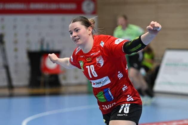 Lucy Strauchmann SV Union Halle Neustadt, 78 , Goal celebration SV Union Halle Neustadt vs HC Leipzig, Handball, DHB Pokal, Women, 1 round, Season 2025 2026, 24 08 2025, SV Union Halle Neustadt vs HC Leipzig, Handball, DHB Pokal, Women, 1 round, Season 2025 2026, 24 08 2025 Halle Saale Copyright: xEibner-Pressefoto RalphxKunzex EP_RKE