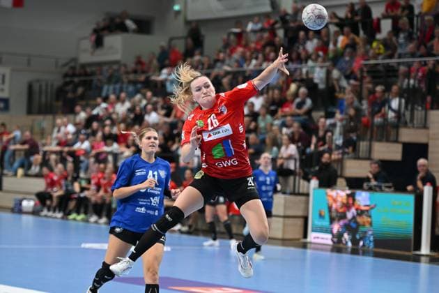 Goal throw, Cara Reuthal SV Union Halle Neustadt, 26 SV Union Halle Neustadt vs HC Leipzig, Handball, DHB Pokal, Women, 1 round, Season 2025 2026, 24 08 2025, SV Union Halle Neustadt vs HC Leipzig, Handball, DHB Pokal, Women, 1 round, Season 2025 2026, 24 08 2025 Halle Saale Copyright: xEibner-Pressefoto RalphxKunzex EP_RKE