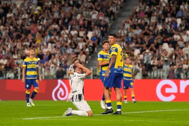 JuventusÕs Francisco Concei‹o reacts after missing a scoring during the Serie A soccer match between Juventus Fc and Parma at the Juventus Stadium in Turin, north west Italy - August 24, 2025. - Soccer  Copyright: xFabioxFerrari LaPressex