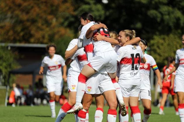 24 08 25 Women VfB Stuttgart FC Bayern Munich II Germany, Stuttgart, 24 08 2025, Soccer, Women, 2 Bundesliga, VfB Stuttgart FC Bayern Munich II 3 0 Haruka Osawa VfB Stuttgart Jubel Tor