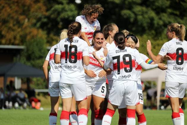 24 08 25 Women VfB Stuttgart FC Bayern Munich II Germany, Stuttgart, 24 08 2025, Soccer, Women, 2 Bundesliga, VfB Stuttgart FC Bayern Munich II 3 0 Haruka Osawa VfB Stuttgart Jubel Tor