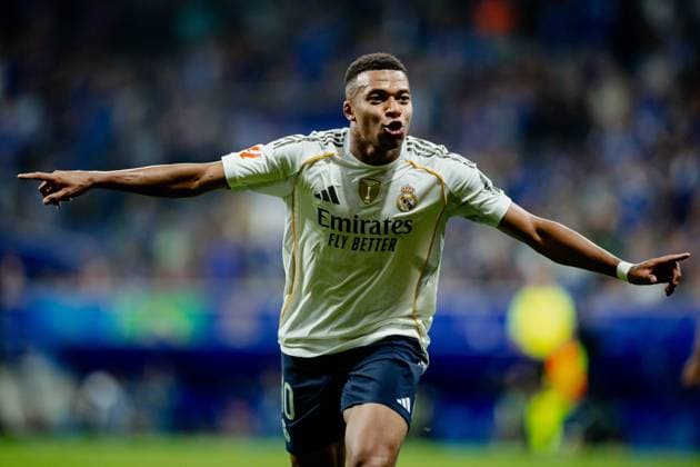 Real Oviedo vs Real Madrid - LaLiga EA Sports - 24 08 2025 Kylian Mbappe celebrates his goal during the LaLiga EA Sports match between Real Oviedo and Real Madrid at Estadio Municipal Carlos Tartiere on August 24, 2025 in Oviedo, Spain. Oviedo Spain Copyright: xPGSxPhotoxAgencyx