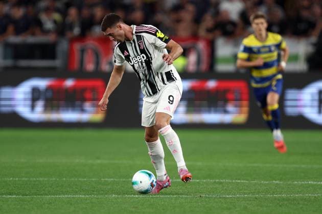 Juventus Fc - Parma Calcio Dusan Vlahovic of Juventus Fc in action during the Serie A match beetween Juventus Fc and Parma Calcio at Allianz Stadium on August 24, 2025 in Turin, Italy . Torino Allianz Stadium Italy Copyright: xMarcoxCanonierox