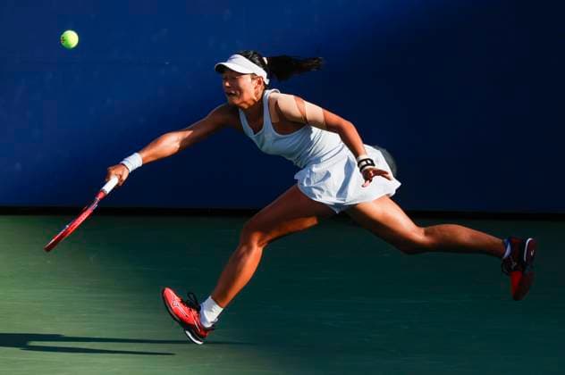 Yafan Wang of China competes against Emma Navarro in a first round match in a first round match at the 2025 US Open Tennis Championship at the USTA Billie Jean King National Tennis Center in New York City on Sunday, August 24, 2025.  NYP20250824823 JOHNxANGELILLO