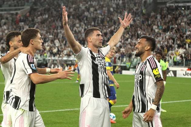 DUSAN VLAHOVIC, KENAN YILDIZ, NICO GONZALEZ, Juventus, Serie A, 2025-26, Juventus vs Parma 2-0, 24-08-2025, Esultanza, Celebration, Jubel SERIE A 2025-26 JUVENTUS-PARMA 2-0