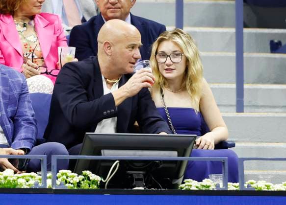 Andre Agassi and daughter Jaz Elle Agassi watch tennis in Arthur Ashe Stadium at the 2025 US Open Tennis Championship at the USTA Billie Jean King National Tennis Center in New York City on Sunday, August 24, 2025.  NYP20250824910 JOHNxANGELILLO