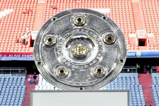 Soccer I Men I Season 2025 2026 I Bundesliga I 1 Matchday I FC Bayern Munich RB Leipzig I 22 08 2025 The championship trophy before the start of the match on the pitch Munich Allianz Arena Werner Heisenberg Allee 25 Bayern Germany Copyright: xLobeca InesxHähnelx