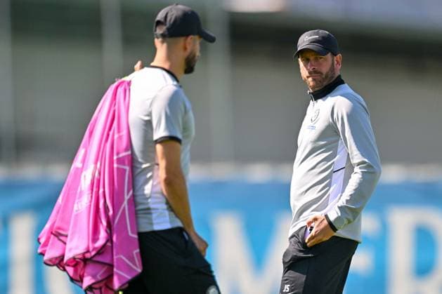 SOCCER - UEFA CL, Sturm vs Bodo GRAZ,AUSTRIA,25.AUG.25 - SOCCER - UEFA Champions League, play off, SK Sturm Graz FK Bodo Glimt, preview, training Sturm. Image shows assistant coach Sargon Duran and head coach Juergen Saeumel (Sturm).  GEPAxpictures xAvnixRetkoceri