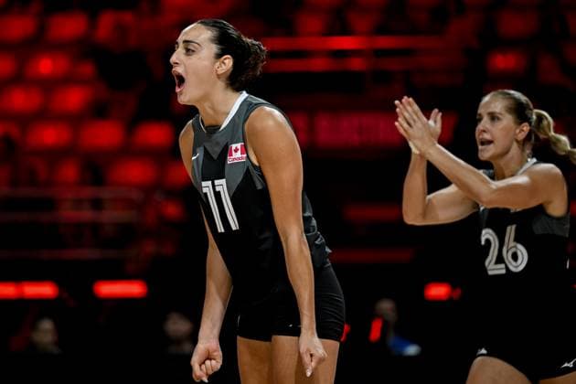 Canada v Spain - FIVB Women s Volleyball World Championship, WM, Weltmeisterschaft NAKHON RATCHASIMA, THAILAND - AUGUST 25: Andrea Mitrovic (11) of Canada celebrates after scoring a point during the FIVB Women s Volleyball World Championship match between Canada and Spain at Korat Chatchai Hall in Nakhon Ratchasima, Thailand on August 25, 2025. Mustafa Hatipoglu Anadolu Nakhon Ratchasima Thailand. Editorial use only. Please get in touch for any other usage.  Copyright: x2025xAnadoluxMustafaxHatipoglux