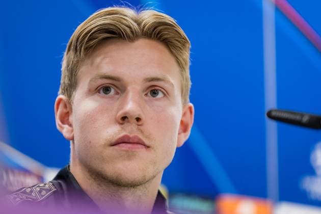 SOCCER - UEFA CL, Sturm vs Bodo KLAGENFURT,AUSTRIA,25.AUG.25 - SOCCER - UEFA Champions League, play off, SK Sturm Graz vs FK Bodo Glimt, preview, press conference, PK, Pressekonferenz Bodo. Image shows Jens Petter Hauge (Bodo).  GEPAxpictures xMatthiasxTrinkl