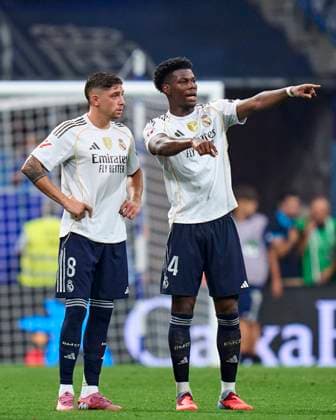ESP: Real Oviedo - Real Madrid. La Liga EA Sports. Date 2 Federico Valverde and Aurelien Tchouameni of Real Madrid CF during the La Liga EA Sports match between Real Oviedo and Real Madrid played at Carlos Tartiere Stadium on August 24, 2025 in Oviedo, Spain. kpng Copyright: xCesarxCebollax xPRESSINx PS_250826_OVI_RMA_2526_303