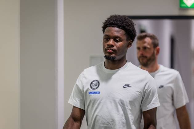 SOCCER - UEFA CL, Sturm vs Bodo KLAGENFURT,AUSTRIA,25.AUG.25 - SOCCER - UEFA Champions League, play off, SK Sturm Graz vs FK Bodo Glimt, preview, press conference, PK, Pressekonferenz Sturm. Image shows Tochi Chukwuani (Sturm).  GEPAxpictures xMatthiasxTrinkl
