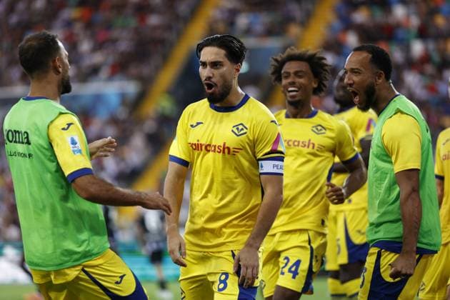 Hellas Verona s SUAT SERDAR celebrates after scoring a goal during the Italian Serie A Enilive soccer championship football match between Udinese and Hellas Verona at Bluenergy Stadium on August 25th, 2025, Udine, Italy  Copyright: xMattiaxRadoni IPAxSportx xipa-agency.netx xx IPA_63220793 IPA_Agency_IPA63220793