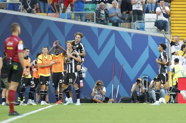 Foto IPP Mattia Radoni Udine 25 08 2025 Campionato di calcio Serie A ENILIVE 2025 26 Udinese vs Hellas Verona nella foto: Udinese’s Thomas Kristensen celebrates after scoring a goal Udine italy ITALY  Copyright: xR4924_italyphotopressx
