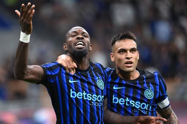 Marcos Thuram (Inter) and Lautaro Martinez (Inter) celebratign during Inter - FC Internazionale vs Torino FC, Italian soccer Serie A match in Milan, Italy, August 25 2025  Copyright: xGianlucaxRicci IPAxSportx xipa-agency.netx xx IPA_63233344 IPA_Agency_IPA63233344