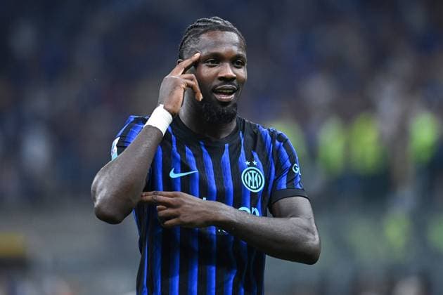 Marcos Thuram (Inter) celebrating his goal during Inter - FC Internazionale vs Torino FC, Italian soccer Serie A match in Milan, Italy, August 25 2025  Copyright: xGianlucaxRicci IPAxSportx xipa-agency.netx xx IPA_63233384 IPA_Agency_IPA63233384