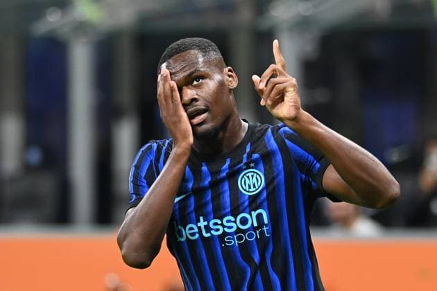 Ange Yoan Bonny (Inter) celebrating his goal during Inter - FC Internazionale vs Torino FC, Italian soccer Serie A match in Milan, Italy, August 25 2025  Copyright: xGianlucaxRicci IPAxSportx xipa-agency.netx xx IPA_63234908 IPA_Agency_IPA63234908