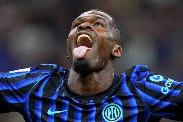 Inter Milan s Ange-Yoan Bonny celebrates after scoring 5-0 during the Serie A soccer match between Inter and Torino at the San Siro Stadium in Milan , north Italy - Monday , August 25 , 2025. - Soccer .  Copyright: xSpada LaPressex