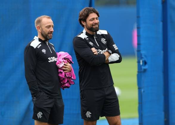 Matt Gill and Russell Martin at training ahead of tomorrow s Champions League play-off match against Club Brugge. Rangers Training - The Rangers Training Centre, Glasgow, Lanarkshire, Scotland, UK - 26 Aug 2025Glasgow The Rangers Training Centre Lanarkshire United Kingdom  Copyright: xO Rourke RangersxFC Shutterstockx 15456664ab