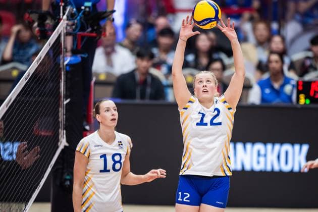 250826 Julia Nilsson and Hilda Gustafsson of Sweden during the women s volleyball world championship match between Sweden and Egypt on August 26, 2025 in Bangkok Photo Kaikungwon Duanjumroon BILDBYRAN code XY XY0070 volleyball volleyball landslaget egypt sverige egypten national team sweden dam bbeng vm world championship  Copyright: KaikungwonxDuanjumroon BB250826BB251