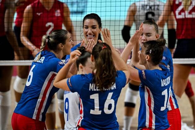 USA - Czechia - FIVB Women s Volleyball World Championship, WM, Weltmeisterschaft NAKHON RATCHASIMA, THAILAND - AUGUST 26: Players of Czechia celebrate after a score during the FIVB Women s Volleyball World Championship match between USA and Czechia at Korat Chatchai Hall in Nakhon Ratchasima, Thailand, on August 26, 2025. Mustafa Hatipoglu Anadolu Nakhon Ratchasima Thailand. Editorial use only. Please get in touch for any other usage.  Copyright: x2025xAnadoluxMustafaxHatipoglux