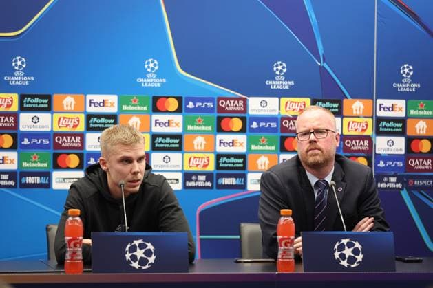Rangers winger Oliver Antman during a press conference, PK, Pressekonferenz for tomorrow s Champions League play-off second leg match in Brugge. Rangers Press Conference - UEFA Champions League - Play-off - Jan Breydel Stadium, Brugge, Lanarkshire, Belguim - 26 Aug 2025Brugge Jan Breydel Stadium Lanarkshire United Kingdom EDITORIAL USE ONLY  Copyright: xO Rourke RangersxFC Shutterstockx 15457159w