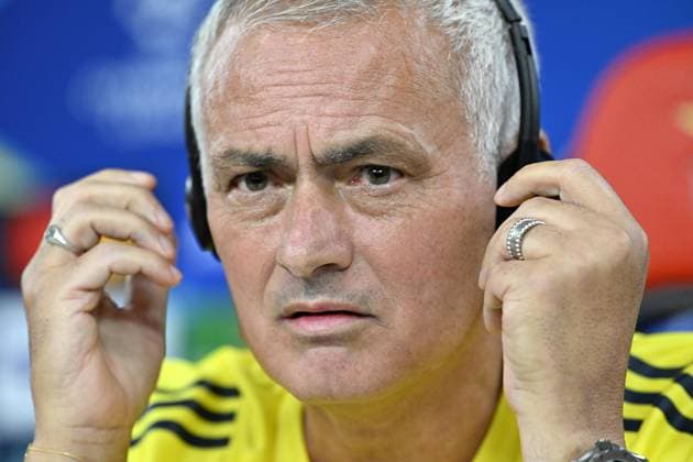 Ahead of Benfica v Fenerbahce - UEFA Champions League LISBON, PORTUGAL - AUGUST 26: Head coach Jose Mourinho of Fenerbahce answers the questions of journalists after the training session at the club s facility ahead of the UEFA Champions League play-off second leg match against Fenerbahce in Lisbon, Portugal, on August 26, 2025. Burak Akbulut Anadolu Lisbon Portugal. Editorial use only. Please get in touch for any other usage.  Copyright: x2025xAnadoluxBurakxAkbulutx
