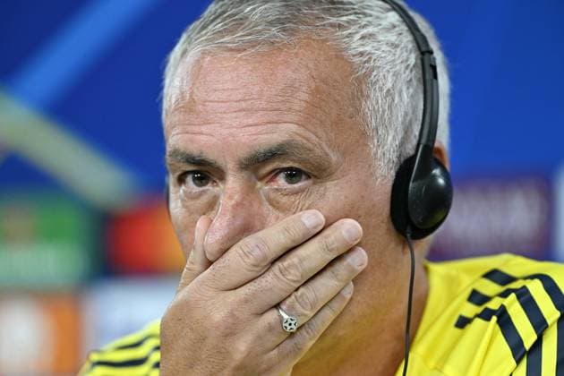 Ahead of Benfica v Fenerbahce - UEFA Champions League LISBON, PORTUGAL - AUGUST 26: Head coach Jose Mourinho of Fenerbahce answers the questions of journalists after the training session at the club s facility ahead of the UEFA Champions League play-off second leg match against Fenerbahce in Lisbon, Portugal, on August 26, 2025. Burak Akbulut Anadolu Lisbon Portugal. Editorial use only. Please get in touch for any other usage.  Copyright: x2025xAnadoluxBurakxAkbulutx