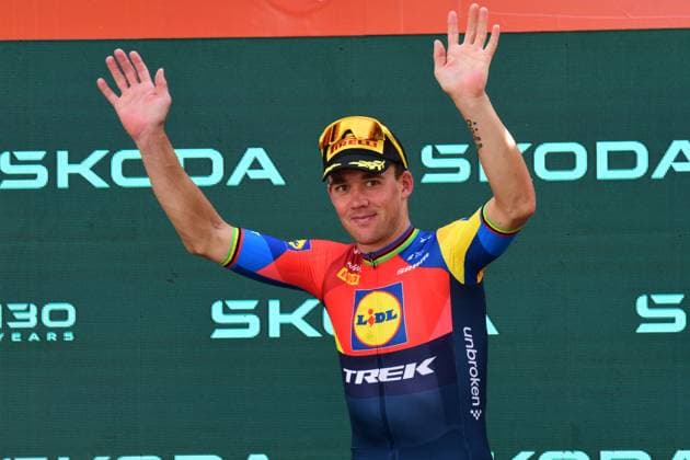 Vuelta 2025 - Stage 4 Susa And Voiron Mads Pedersen of the Lidl Trek team wears the Vers jersey during stage 4 between Susa and Voiron of the La Vuelta cycling race in Voiron, France, on August 26, 2025. Voiron Isere France  Copyright: xRomainxDoucelinx originalFilename:doucelin-vuelta20250826_npARQ.jpg