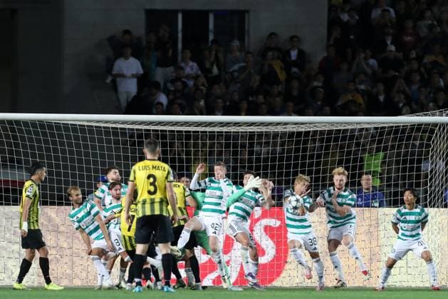Jorginho of Kairat Almaty strikes an indirect free kick which Daizen Maeda of Celtic blocks Kairat Almaty v Celtic, UEFA Champions League, Play-Off Round, Second Leg, Football, Almaty Central Stadium, Almaty, Kazakhstan - 26 Aug 2025Almaty Almaty Central Stadium Kazakhstan EDITORIAL USE ONLY No use with unauthorised audio, video, data, fixture lists, club league logos or live services. Online in-match use limited to 120 images, no video emulation. No use in betting, games or single club league player publications. Copyright: xNikitaxBassov Shutterstockx 15455823be