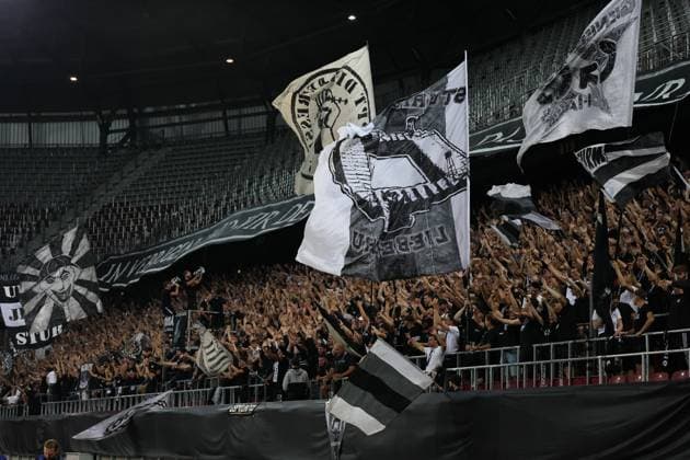 SOCCER - UEFA CL, Sturm vs Bodo KLAGENFURT,AUSTRIA,26.AUG.25 - SOCCER - UEFA Champions League, play off, SK Sturm Graz vs FK Bodo Glimt. Image shows fans (Sturm).  GEPAxpictures xChrisxBauer