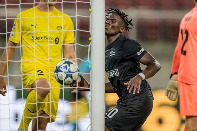 SOCCER - UEFA CL, Sturm vs Bodo KLAGENFURT,AUSTRIA,26.AUG.25 - SOCCER - UEFA Champions League, play off, SK Sturm Graz vs FK Bodo Glimt. Image shows the rejoicing of Seedyahmed Jatta (Sturm).  GEPAxpictures xMatthiasxTrinkl