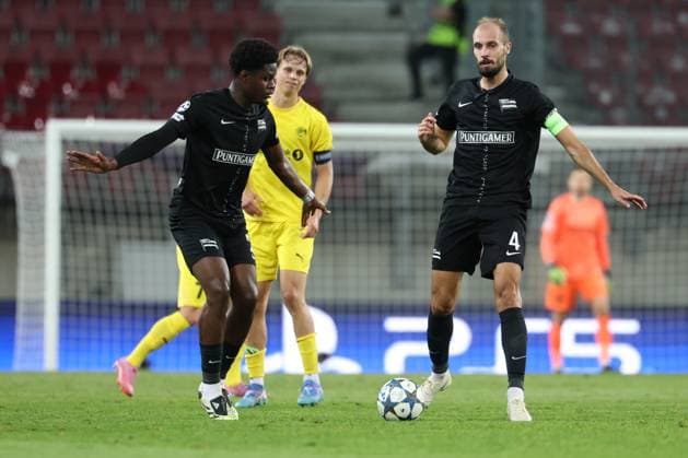 SOCCER - UEFA CL, Sturm vs Bodo KLAGENFURT,AUSTRIA,26.AUG.25 - SOCCER - UEFA Champions League, play off, SK Sturm Graz vs FK Bodo Glimt. Image shows Tochi Phil Chukwuani and Jon Gorenc Stankovic (Sturm).  GEPAxpictures xChrisxBauer