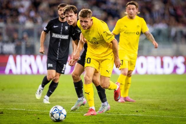 STURM GRAZ vs BODO GLIMT William Boving of Sturm and Mathias Jorgensen of Bodo during second leg of play off round of UEFA Champions League football match between SK Sturm Graz and FK Bodo Glimt. Worthersee Stadion, Klagenfurt, Austria, August 26, 2025. Photo by Branislav Racko Copyright: xx 080A7951