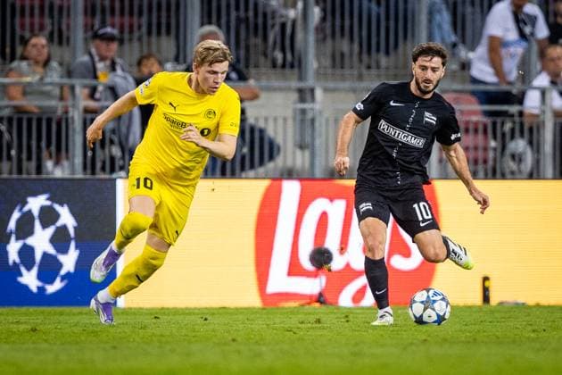 STURM GRAZ vs BODO GLIMT Otar Kiteishvili of Sturm and Jens Petter Hauge of Bodo during second leg of play off round of UEFA Champions League football match between SK Sturm Graz and FK Bodo Glimt. Worthersee Stadion, Klagenfurt, Austria, August 26, 2025. Photo by Branislav Racko Copyright: xx 080A7955