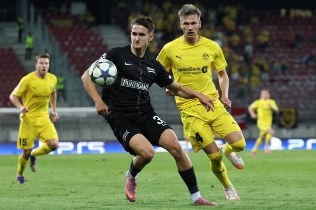 SOCCER - UEFA CL, Sturm vs Bodo KLAGENFURT,AUSTRIA,26.AUG.25 - SOCCER - UEFA Champions League, play off, SK Sturm Graz vs FK Bodo Glimt. Image shows Leon Grgic (Sturm) and Odin Bjortuft (Bodo Glimt).  GEPAxpictures xChrisxBauer