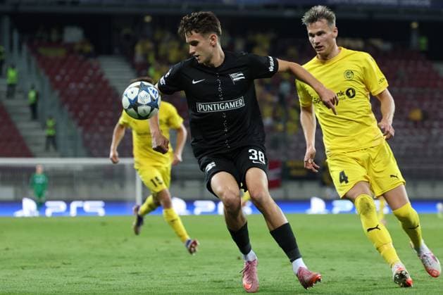 SOCCER - UEFA CL, Sturm vs Bodo KLAGENFURT,AUSTRIA,26.AUG.25 - SOCCER - UEFA Champions League, play off, SK Sturm Graz vs FK Bodo Glimt. Image shows Leon Grgic (Sturm) and Odin Bjortuft (Bodo Glimt).  GEPAxpictures xChrisxBauer