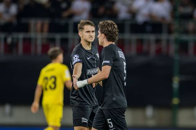 SOCCER - UEFA CL, Sturm vs Bodo KLAGENFURT,AUSTRIA,26.AUG.25 - SOCCER - UEFA Champions League, play off, SK Sturm Graz vs FK Bodo Glimt. Image shows the rejoicing of SK Sturm Graz.  GEPAxpictures xMatthiasxTrinkl