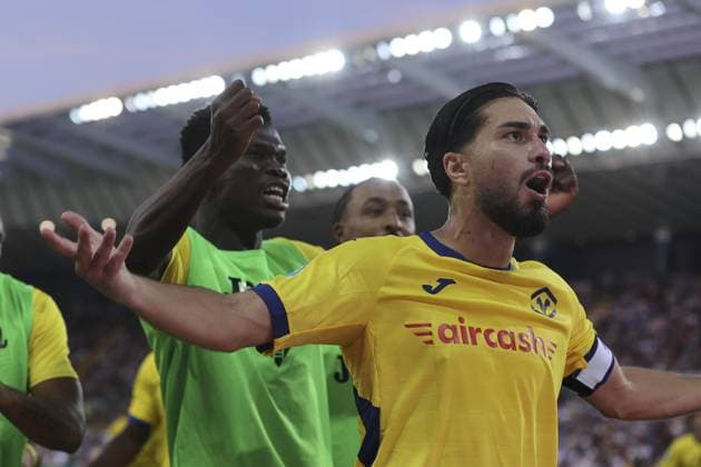 Daniel Fernando Mosquera Bonilla D.Mosquera of Hellas Verona FC celebrates after scoring during Udinese Calcio FC vs Hellas Verona FC, 1Â° Serie A Enilive 2025-26 game at Bluenergy stadium in Udine (UD), Italy, on August 25, 2025.  Copyright: xDavidexCasentini IPAxSportx xipa-agency.netx xx IPA_63325820 IPA_Agency_IPA63325820