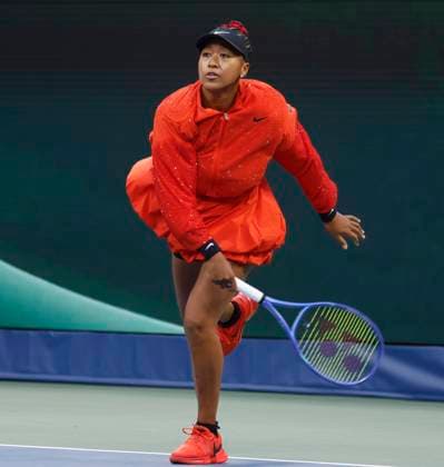 Naomi Osaka of Japan warms up on the court before her first round match against Greet Minnen of Belgium in Louis Armstrong Stadium on day 3 at the 2025 US Open Tennis Championship at the USTA Billie Jean King National Tennis Center in New York City on Tuesday, August 26, 2025.  NYP20250826146 JOHNxANGELILLO
