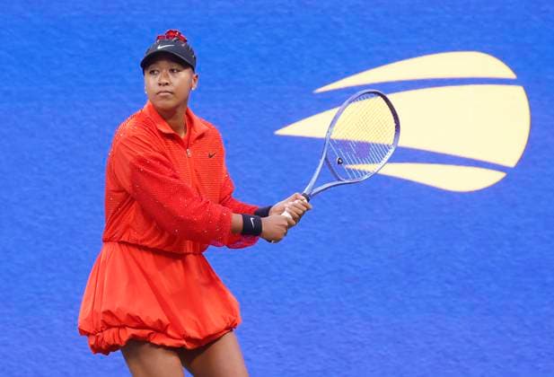 Naomi Osaka of Japan warms up on the court before her first round match against Greet Minnen of Belgium in Louis Armstrong Stadium on day 3 at the 2025 US Open Tennis Championship at the USTA Billie Jean King National Tennis Center in New York City on Tuesday, August 26, 2025.  NYP20250826150 JOHNxANGELILLO