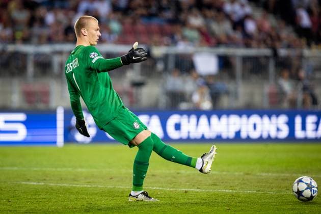 STURM GRAZ vs BODO GLIMT Oliver Christensen of Sturm during second leg of play off round of UEFA Champions League football match between SK Sturm Graz and FK Bodo Glimt. Worthersee Stadion, Klagenfurt, Austria, August 26, 2025. Photo by Branislav Racko Copyright: xx 080A8310