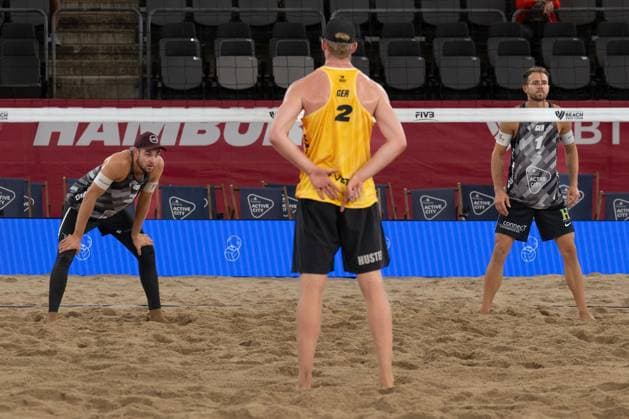 Beach Pro Tour Elite 16 Hamburg, 27 08 2025 Benedikt Sagstetter Player No 2, GER , Jonas Sagstetter Player No 1 Beach Pro Tour Elite 16 Hamburg on 27 08 2025 Copyright: xBEAUTIFULxSPORTS PeterxWeberx