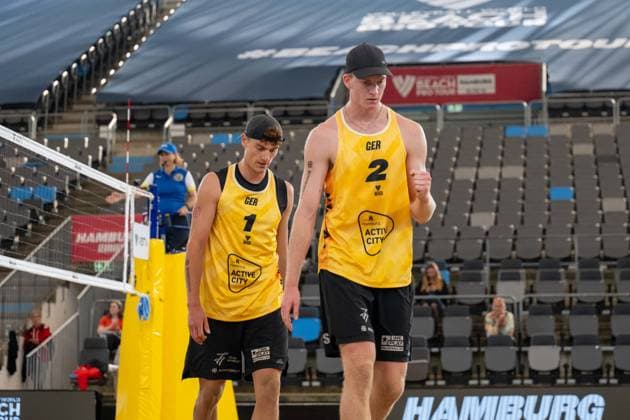 Beach Pro Tour Elite 16 Hamburg, 27 08 2025 Philipp Huster Player No 2, GER , Maximilian Just Player No 1 Beach Pro Tour Elite 16 Hamburg on 27 08 2025 Copyright: xBEAUTIFULxSPORTS PeterxWeberx