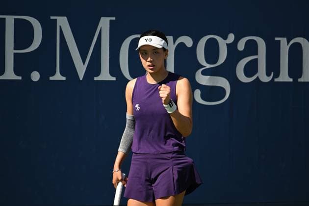 (250827) -- NEW YORK, Aug. 27, 2025 -- Wang Xinyu of China celebrates scoring during the women s singles first round match against Caroline Dolehide of the United States at the 2025 US Open tennis championships in New York, the United States, on Aug. 25, 2025. ) (SP)U.S.-NEW YORK-TENNIS-US OPEN-WOMEN S SINGLES LixRui 