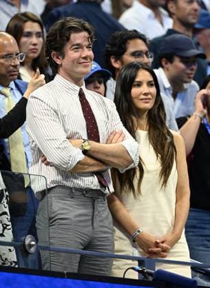 FLUSHING NY- AUGUST 26: John Mulaney and Olivia Munn are seen watching Coco Gauff Vs Ajla Tomljanovic on Arthur Ashe Stadium at the USTA Billie Jean King National Tennis Center on August 26, 2025 in Flushing Queens. Copyright: xmpi04x