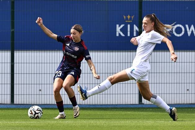 250827 UWCL ROSENGARD VS LJUBOTEN Anastasiya Pobegaylo (23) of FC Rosengard and Evelyn Amabile Schwarz (4) of ZFK Ljuboten pictured during women™s soccer match between FC Rosengard (SWE) and ZFK Ljuboten (MKD), group 3, second qualifying round of Women™s Champions League 2025-2026 on Wednesday 27 August 2025 in Leuven, Belgium. PHOTO SPORTPIX SEVIL OKTEM LEUVEN DEN DREEF VLAAMS BRABANT BELGIUM  Copyright: xSportpix.bex xSevilxOktemxSevilxOktemx